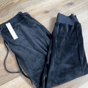 Black velvet velour track pants